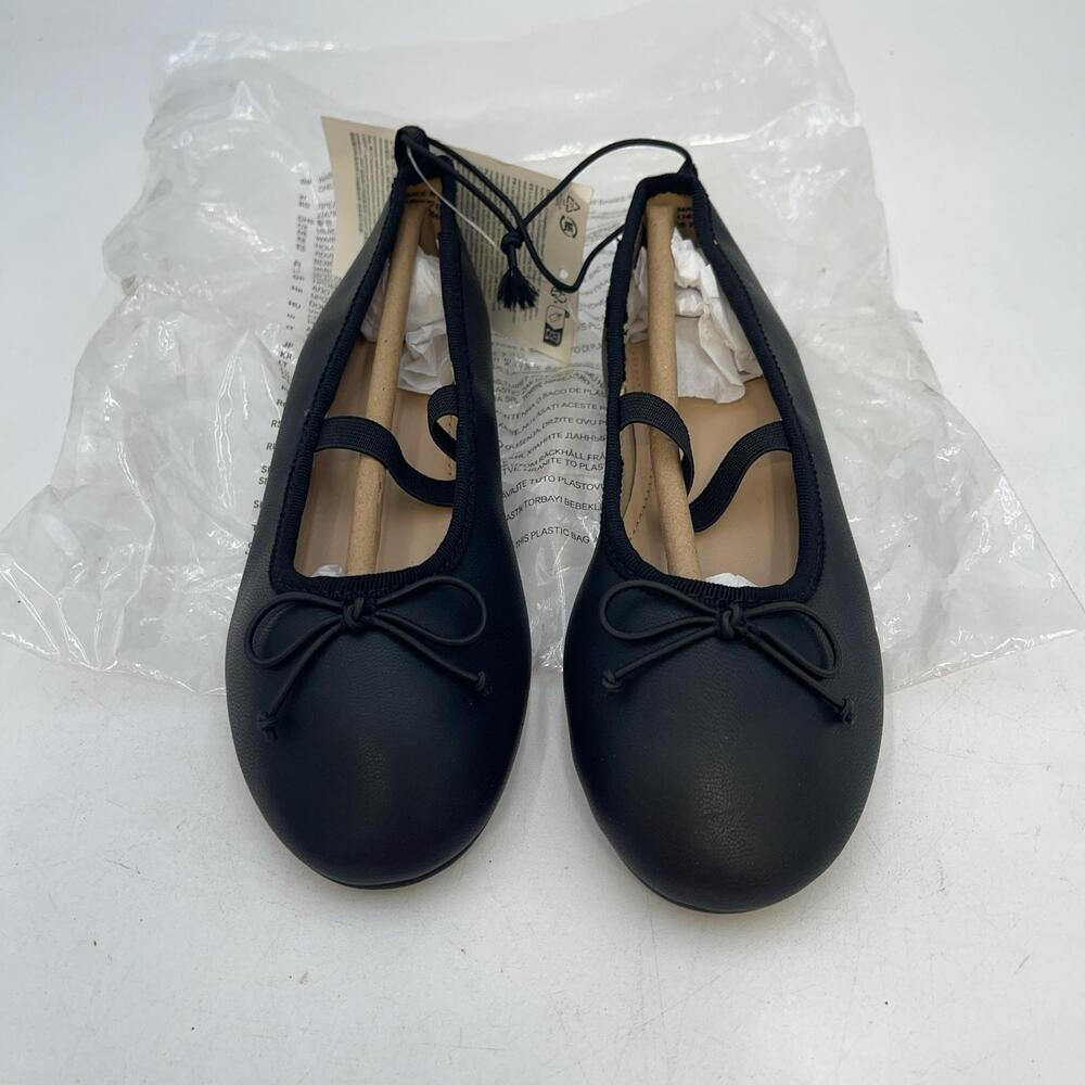 H&M Ballet Flats Girls Size 12 Black Bow Slip On Dress Casual Formal Shoes